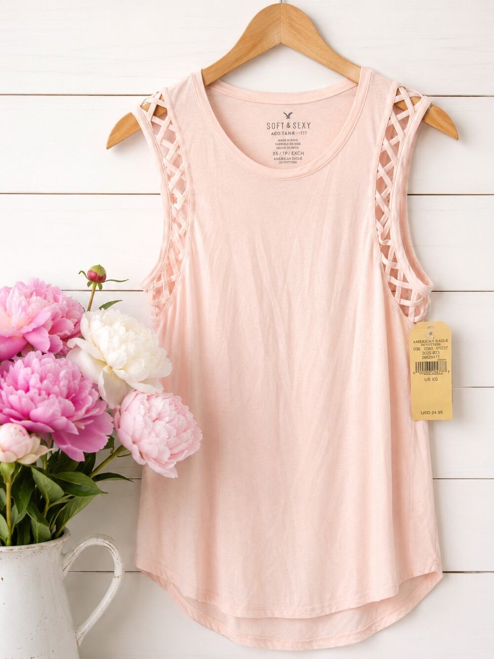American Eagle Soft & Sexy Blush Pink Lattice Tank Top NWT XS